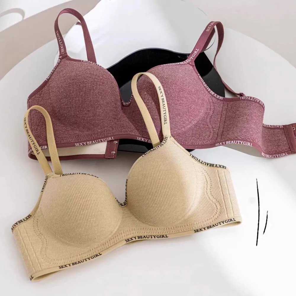 

English Letter Wireless Deep V Bra Shockproof Anti-sagging Push Up Underwear Adjustable Gathered Breasts Seamless Bras Yoga