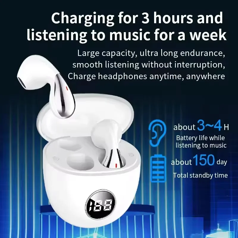 Subwoofer Droplet Type Wireless Bluetooth Earphones Dual in Ear Stereo High Power Transparent Charging Compartment Headphone TW