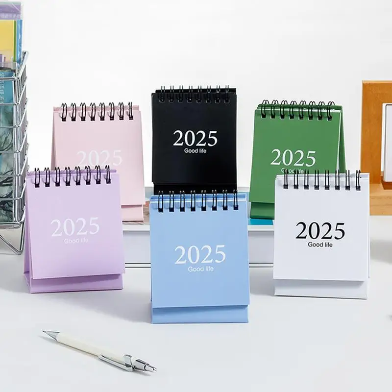 Mini calendário de mesa 2025, decoração criativa de escritório, calendário de mesa, memorando diário, planejador de aprendizagem, material de escritório