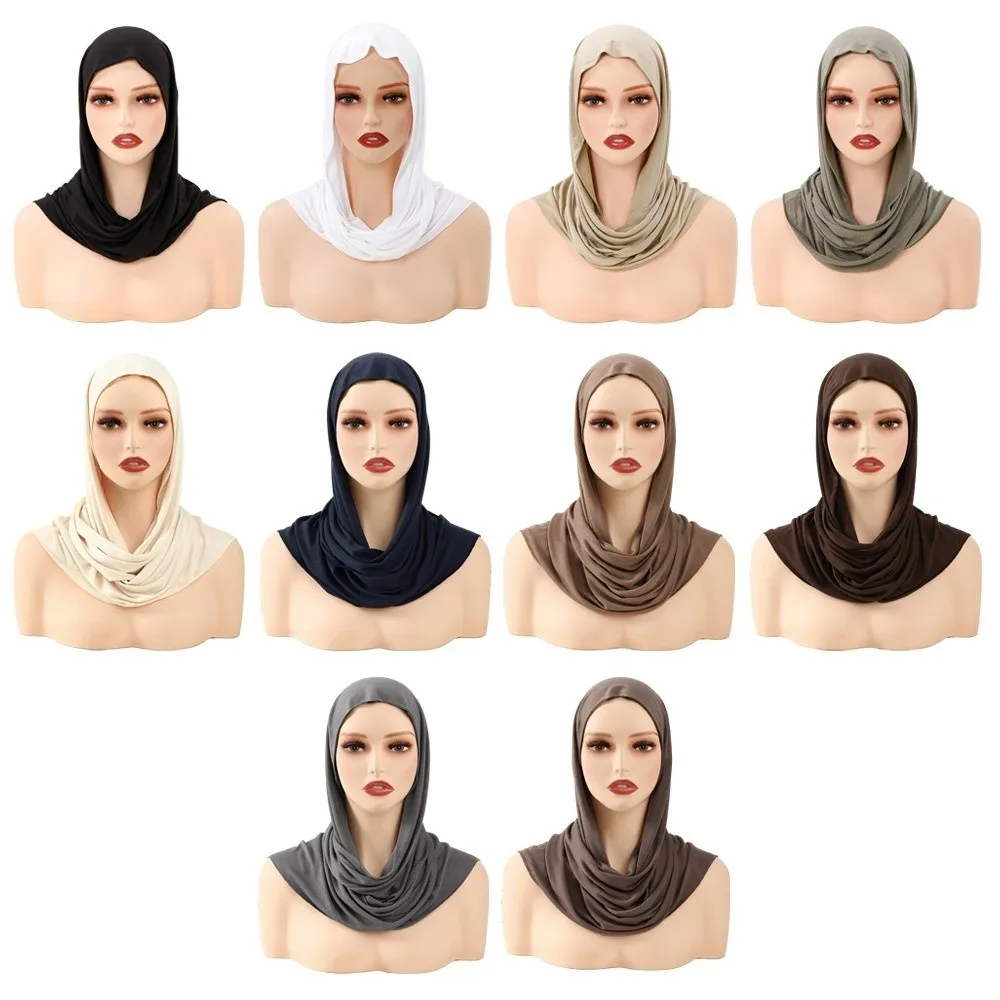 Classic Modal Jersey Instant Hijab Cotton Stretch Solid Color Under scarf Wrap-Around Neck Breathable Hijab Caps for Women
