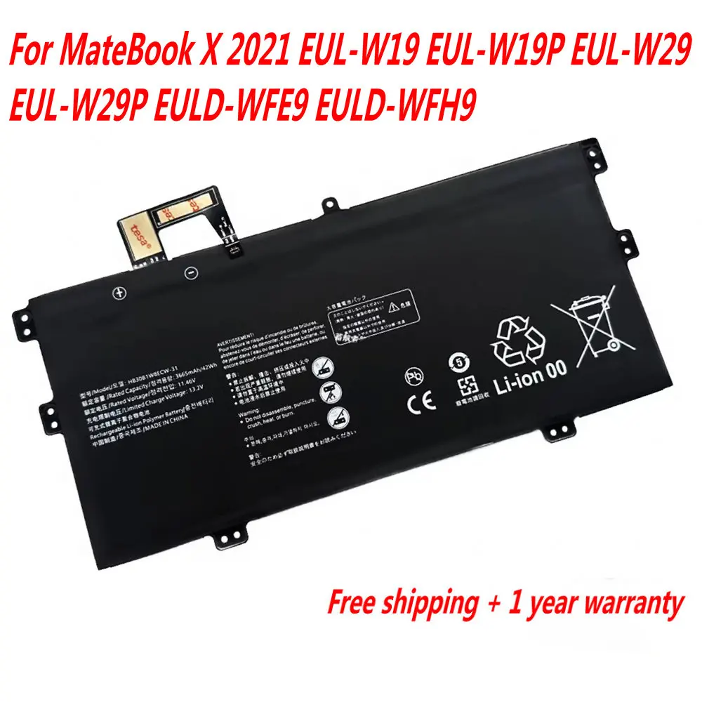 

NEW HB30B1W8ECW-31 Laptop Battery For Huawei MateBook X 2021 EUL-W19 EUL-W19P EUL-W29 EUL-W29P EULD-WFE9 EULD-WFH9