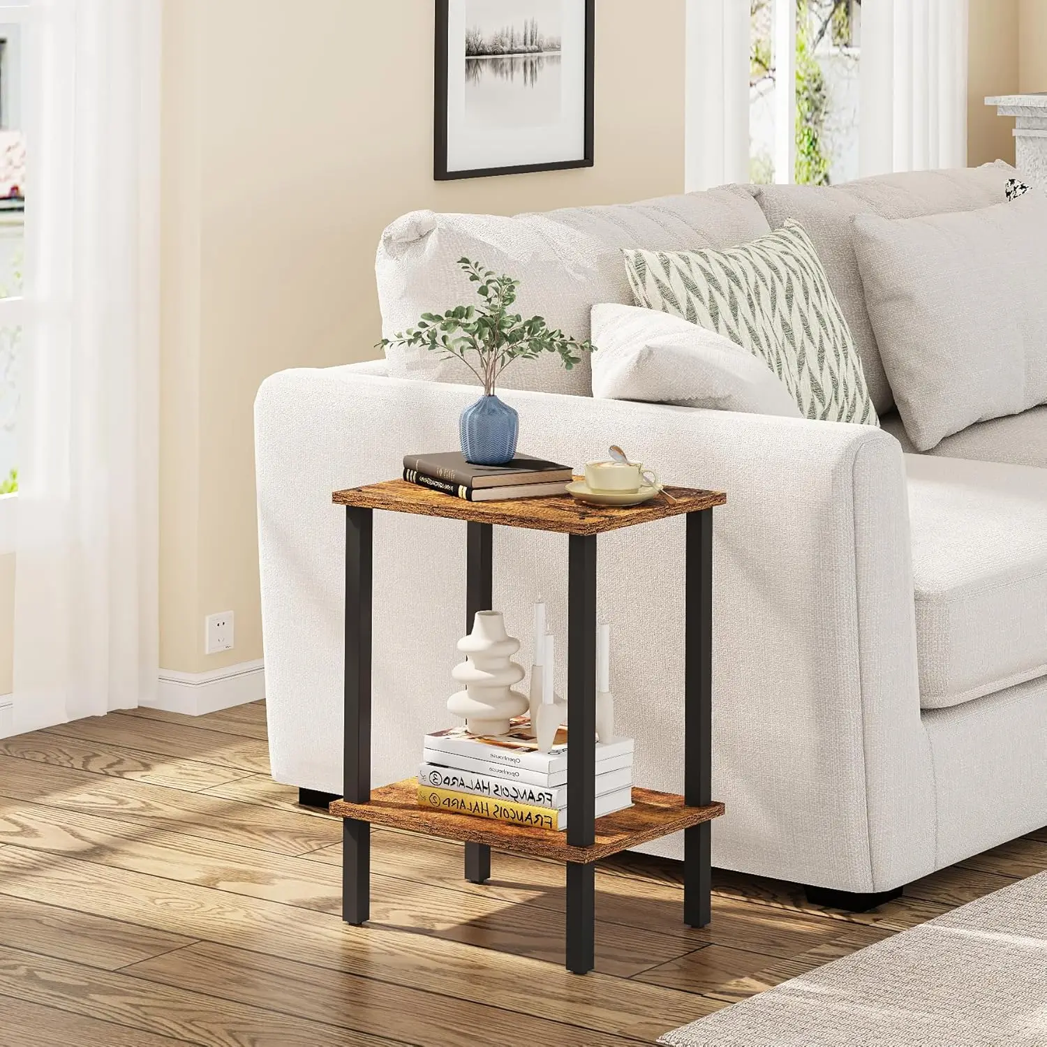 End Table, Set of 2, Side Table, Nightstand, 2-Tier Storage Shelf, Sofa Table for Small Space