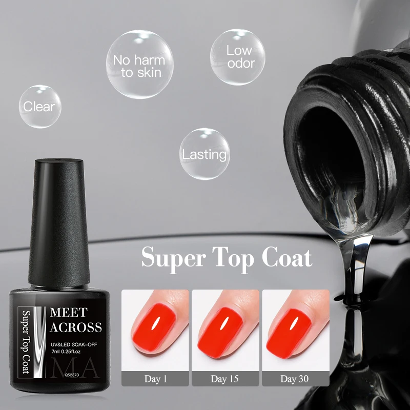 MEET ACROSS 7ml Smalto per unghie gel super top coat Super luminoso a lunga durata semi-permanente Soak Off Gel funzionale per nail art UV LED