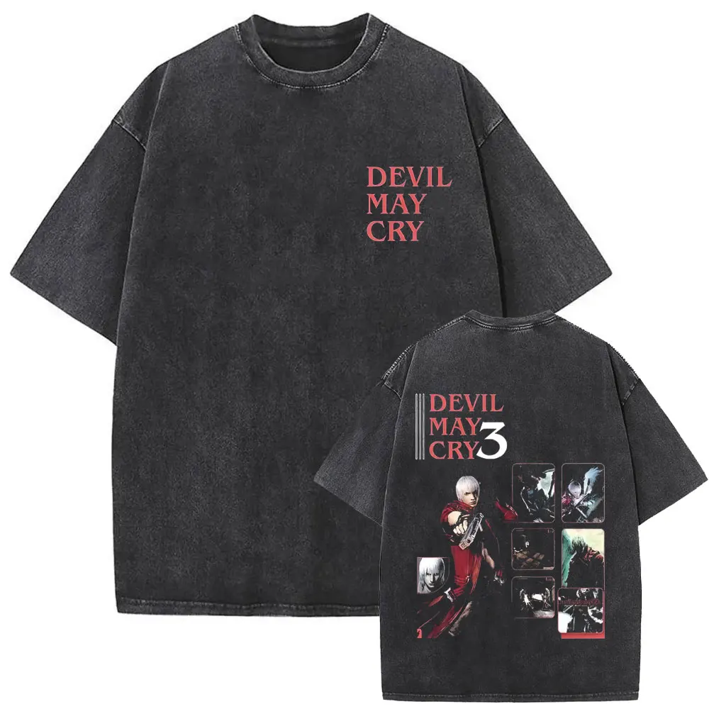 

Washed Vintage Game Devil May Cry Dante Graphic T Shirt Men Women Gothic Punk Oversized T-shirt Men's Retro Cotton T-shirts Tops