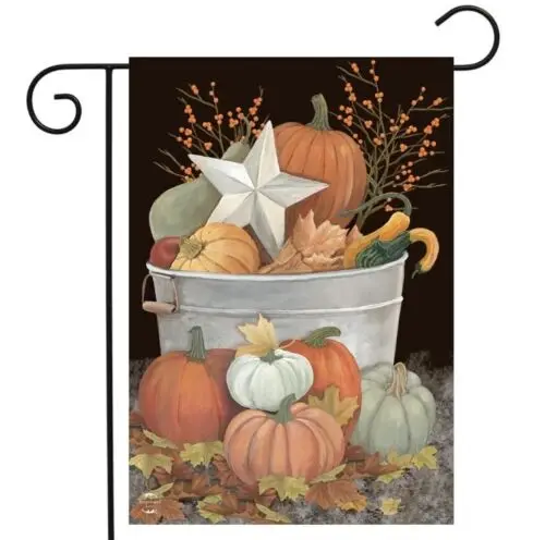 Fall Bushel Primitive Garden Flag Pumpkins Star Berries 12.5