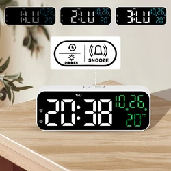 9 Inch Voice Control Digital Alarm Clock Date Time Temperature Display Countdown Dual Alarms 12/24H Electronic LED Alarm Clocks