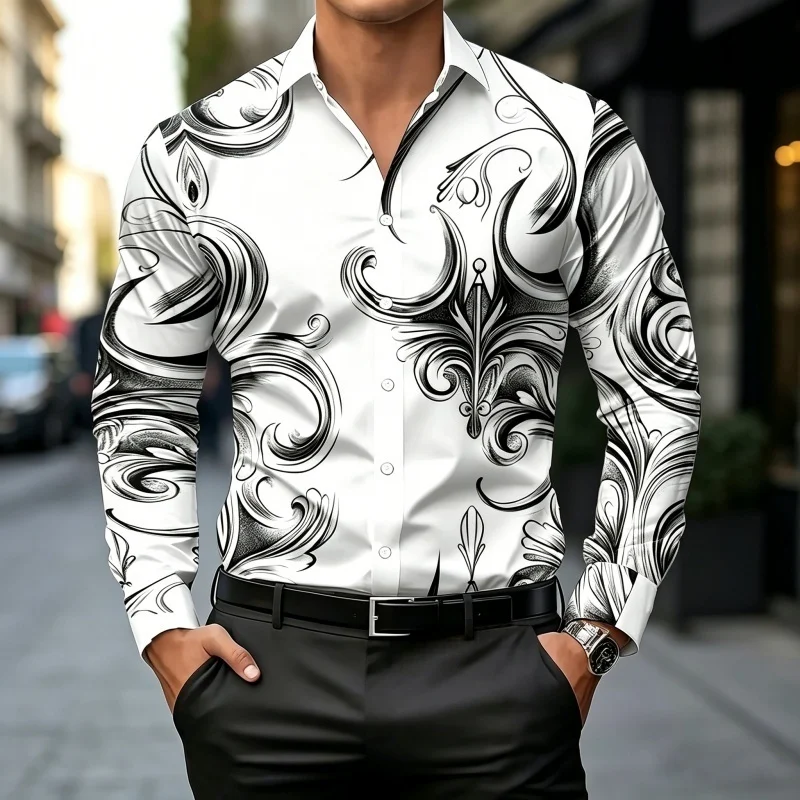 Men's Printed Stripe Casual Slim Fit Shirt Trendy Top Ropa Hombres Conjuntos Ensemble Homme Man Clothes