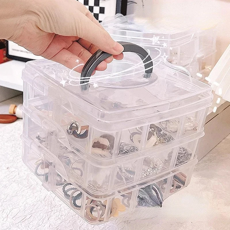 Three-Layer Storage Box Plastic Portable Detachable Jewelry Storage Box Transparent Cosmetic Toy Storage Box