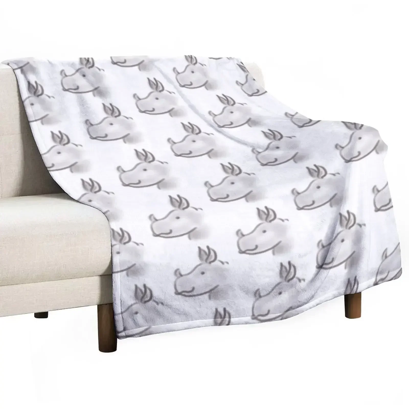 A Cute Little Rhino Throw Blanket funny gift Decorative Throw Designers Thermal Flannel Fabric Hairy Blankets