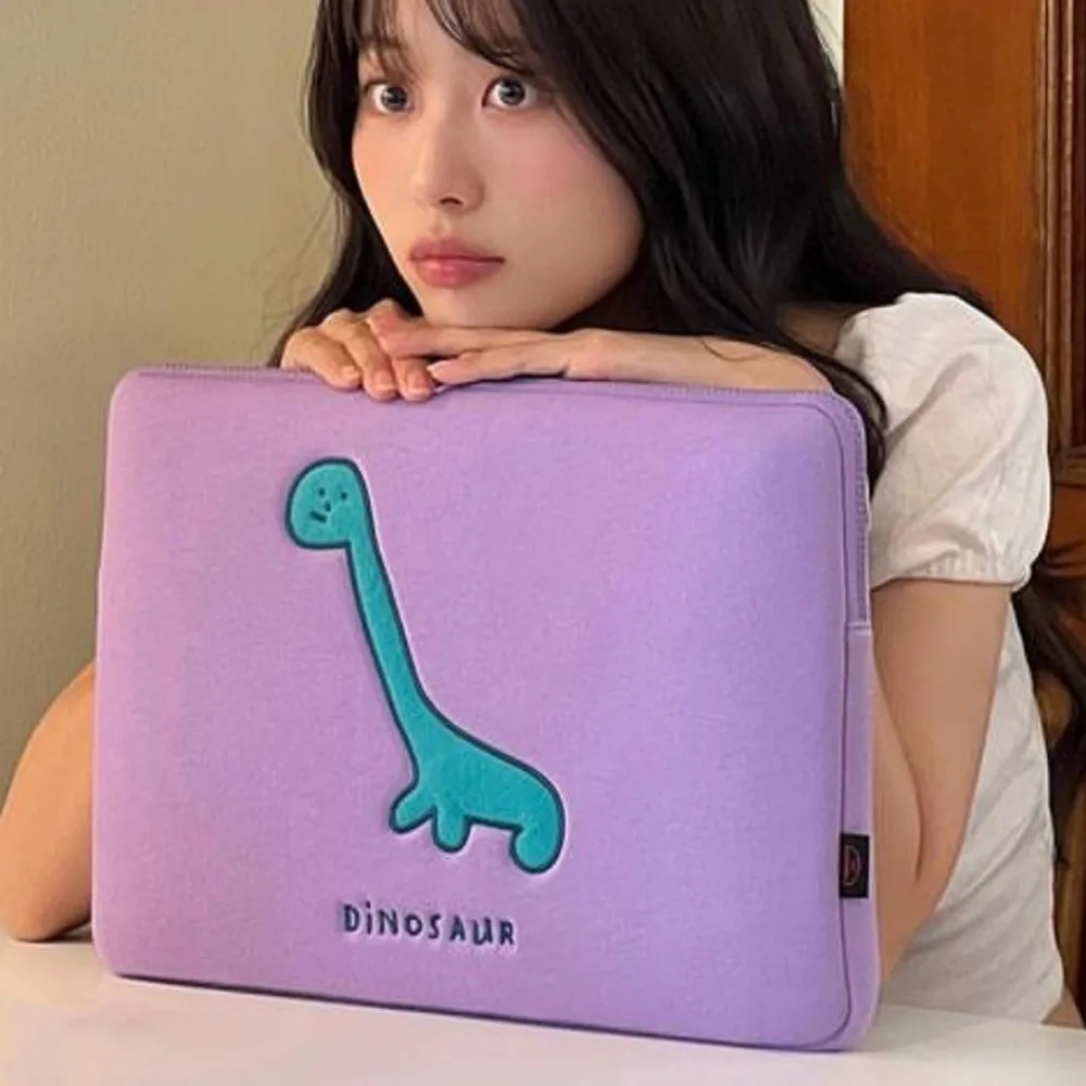 Dinosaur Cartoon Laptop Bag Purple Sweet Tablet Sleeve Bag Cute Shockproof Girl Computer Bag 11/14/15.6inch Laptop