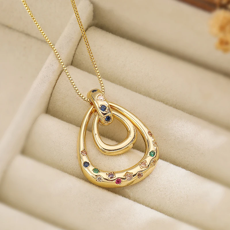 GANPUP Exquisiter Runder Bunter Zirkonia-Anhänger Halskette für Damen, Modische Schlüsselbeinkette, Choker-Schmuck, Geschenk – Detail 7