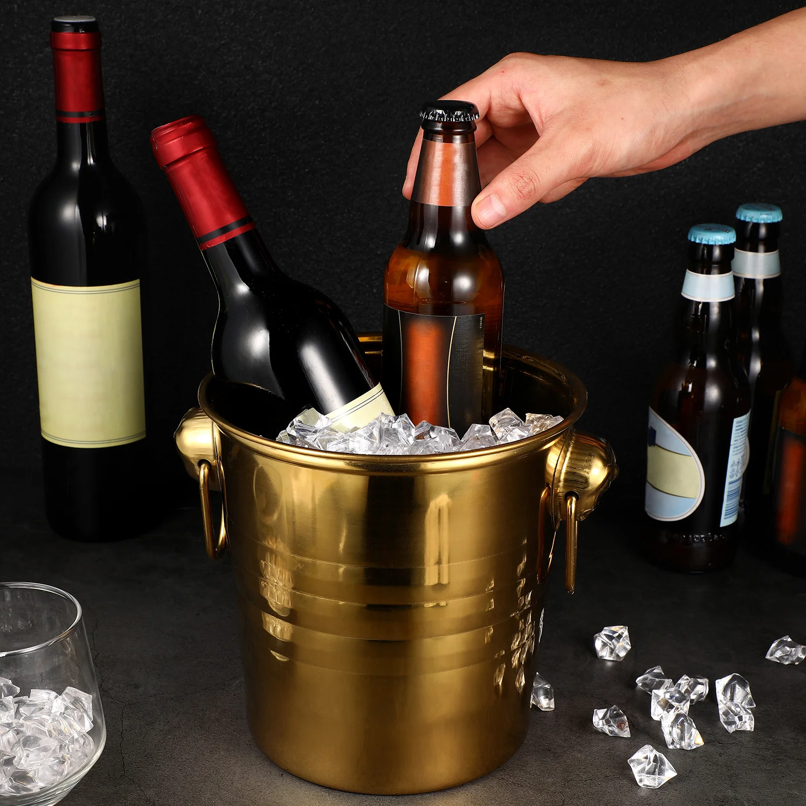 

Ice Bucket Barbeque Accessories Stainless Steel Beer Container Barrel Drink for Table Cooler