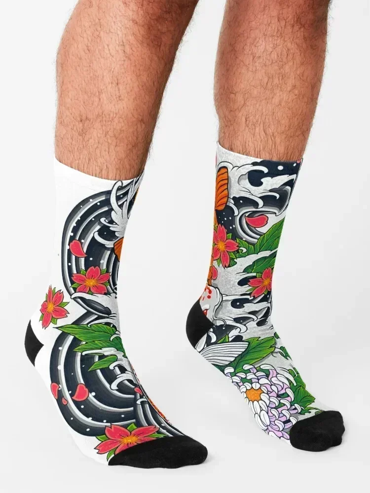 Koi Fish Pond Socks golf kawaii shoes Christmas Socks Girl Men's