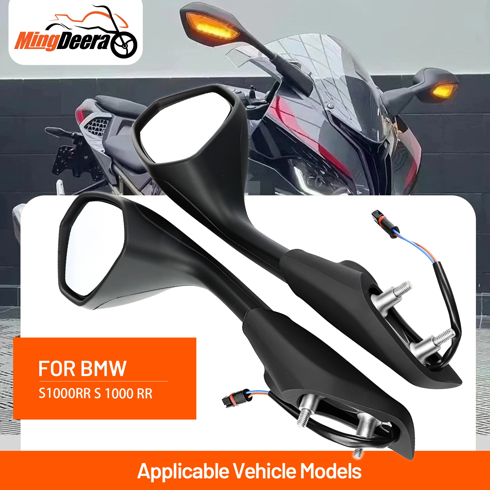 

Motorcycle Racing Rear View Mirrors With Turn Signals LED Signal For BMW S1000RR 2019-2021 Left Right Rearview