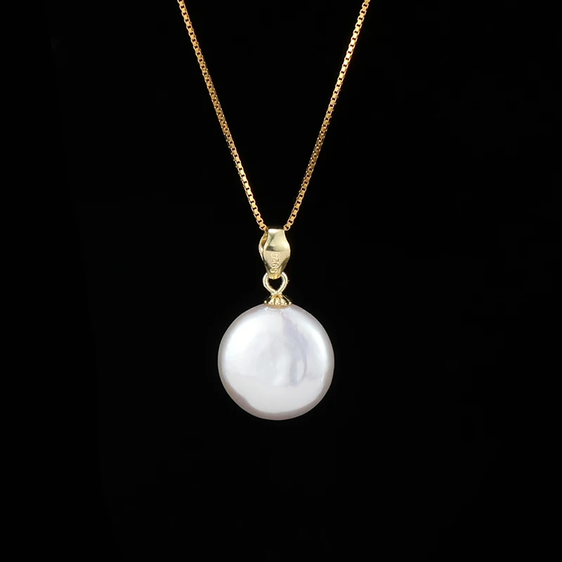 

Real Natural Freshwater Pearls Baroque Button Pendant Necklace 10-12mm 925 Sterling Silver Classic Fashion Gifts for Women