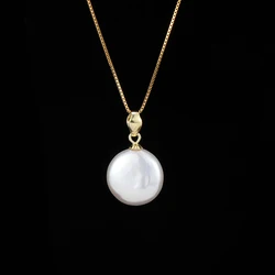 Real Natural Freshwater Pearls Baroque Button Pendant Necklace 10-12mm 925 Sterling Silver Classic Fashion Gifts for Women