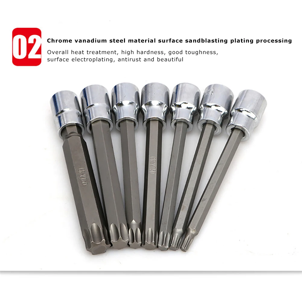 7pcs/set 3/8 inch Socket Tool Set Drive Extra Long Torx Star Bit Sockets Set T25 T30 T40 T45 T50 T55 T60 Hand Tools