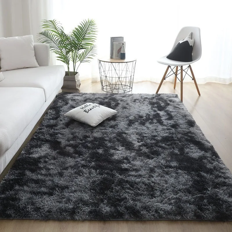 Wholesale Living Room Silk Wool Carpet Simple ins Wind Solid Color tie-dye Thickened Bedroom Long Hair Window Bed Blanket Mat