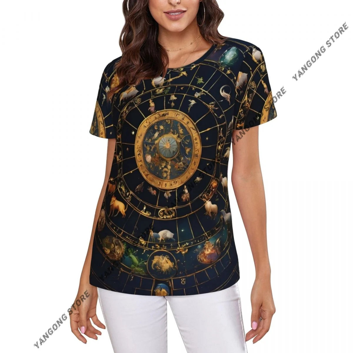 Women's T-shirt ladies casual Constellations And Starry Sky female T-shirt short-sleeved T-shirt summer thin tops