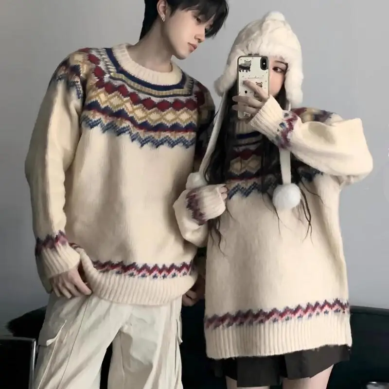 

Women's Clothing Couple Outfits Autumn and Winter New Loose Christmas Sweater Knitwear Long Sleeves Tops Keep Warm Comfortable