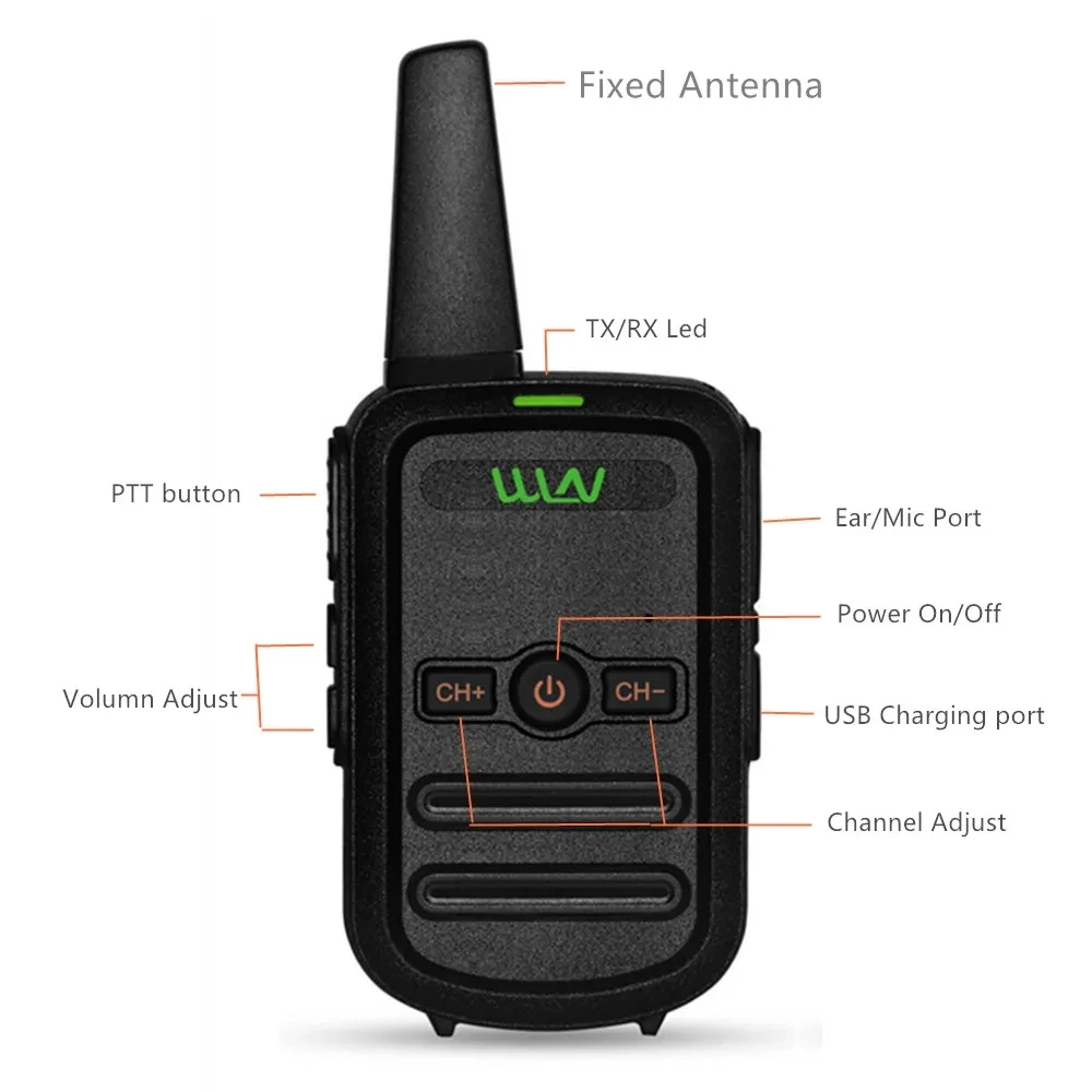 WLN-KD-C52 Mini Transceptor Portátil, UHF400-470MHz Rádio em Dois Sentidos, Walkie Talkie 16CH, KD-C51 Atualizado, Novo