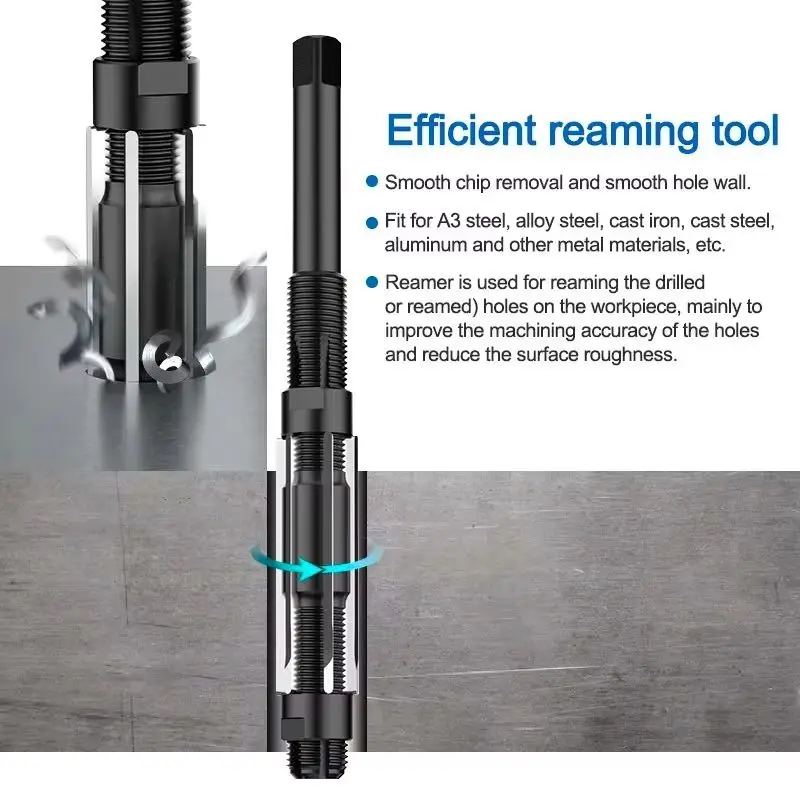Adjustable Hand Reamer High Speed Steel Size Range Machine Reamer 6-64mm Straight Shank Tools Alloy Steel Reamer