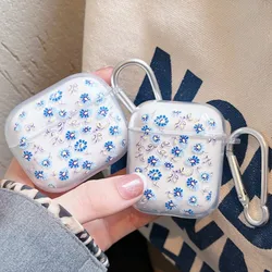 INS Korea Blue Flower Headset Case For Airpods 1 2 3 Cover Shockproof For Airpod Pro Pro2nd 4 Charging Box Fundas