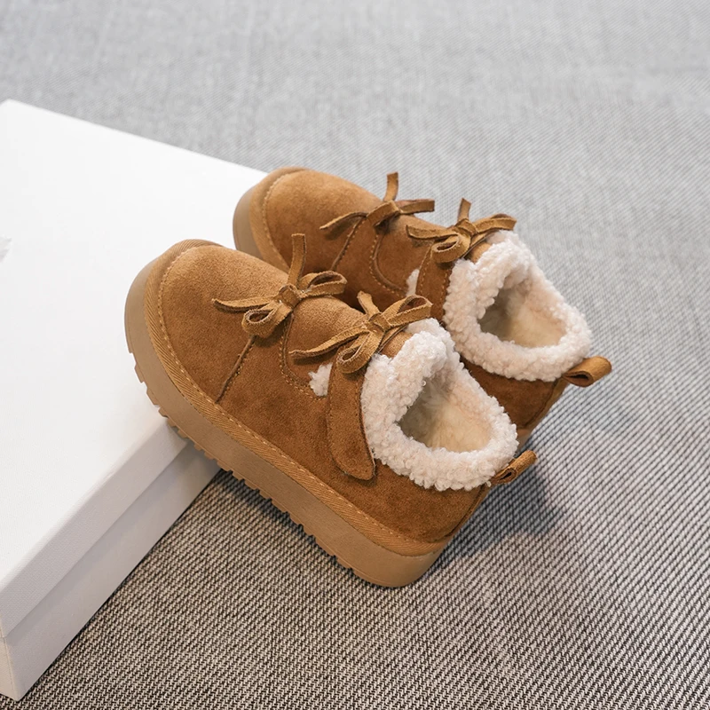 الفتيات أحذية الثلوج 2-18 سنة الجمل الملونة القوس القوس مبطن سميكة الأطفال الفراء الأحذية المألوف مائة الاطفال أحذية بوت قصيرة