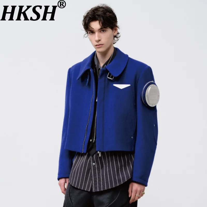 

Мужская куртка HKSH весна-осень, новая, в стиле панк, с металлическими нашивками, на молнии, с коротким воротником, шикарная, в корейском стиле, HK20341