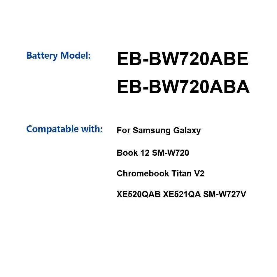 

Laptop Battery EB-BW720ABE EB-BW720ABA 5070Mah For Samsung Galaxy Book 12 SM-W720 Titan V2 XE520QAB XE521QA SM-W727V