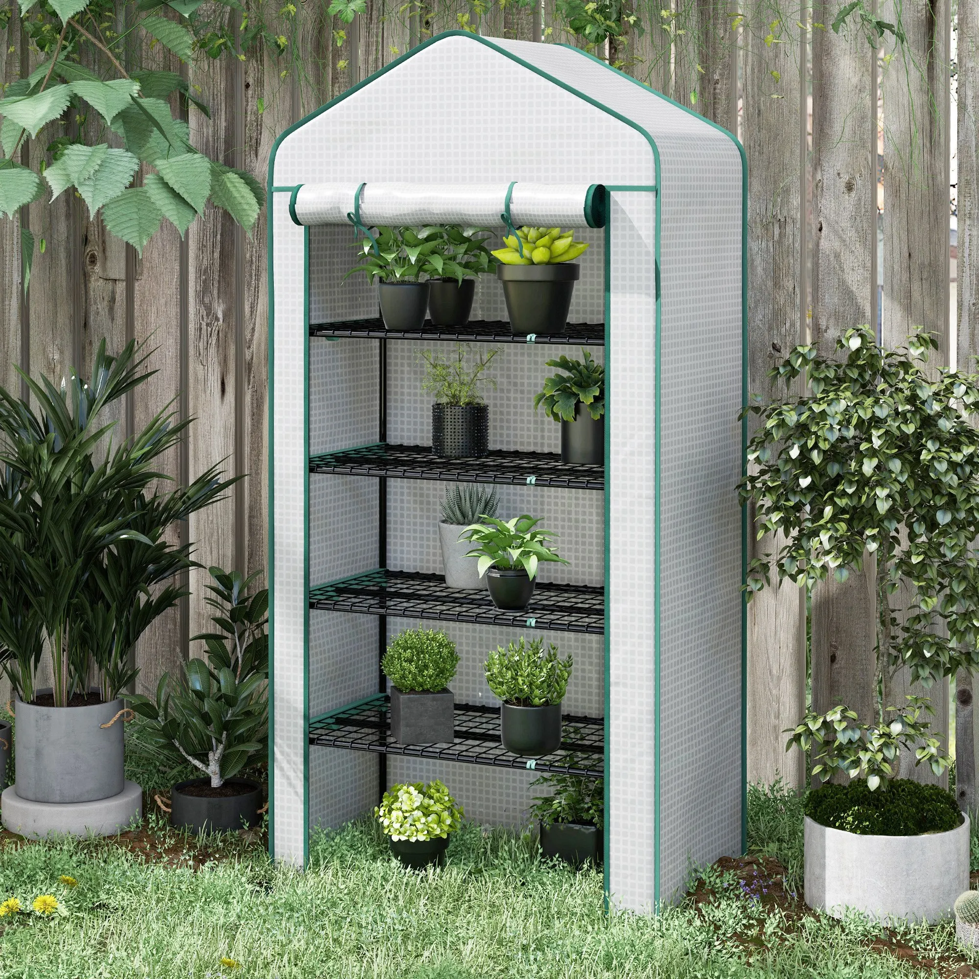 5 Tier Mini Greenhouse, Small Portable Greenhouse with PE Cover, Roll-Up Zippered Door, 76
