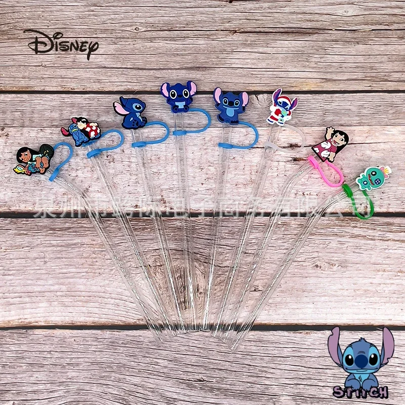 Lilo and Stitch penutup debu sedotan Aksesori Anime Disney dekorasi pesta Kawaii Stich dapat digunakan kembali topi jerami hadiah pesta untuk anak-anak