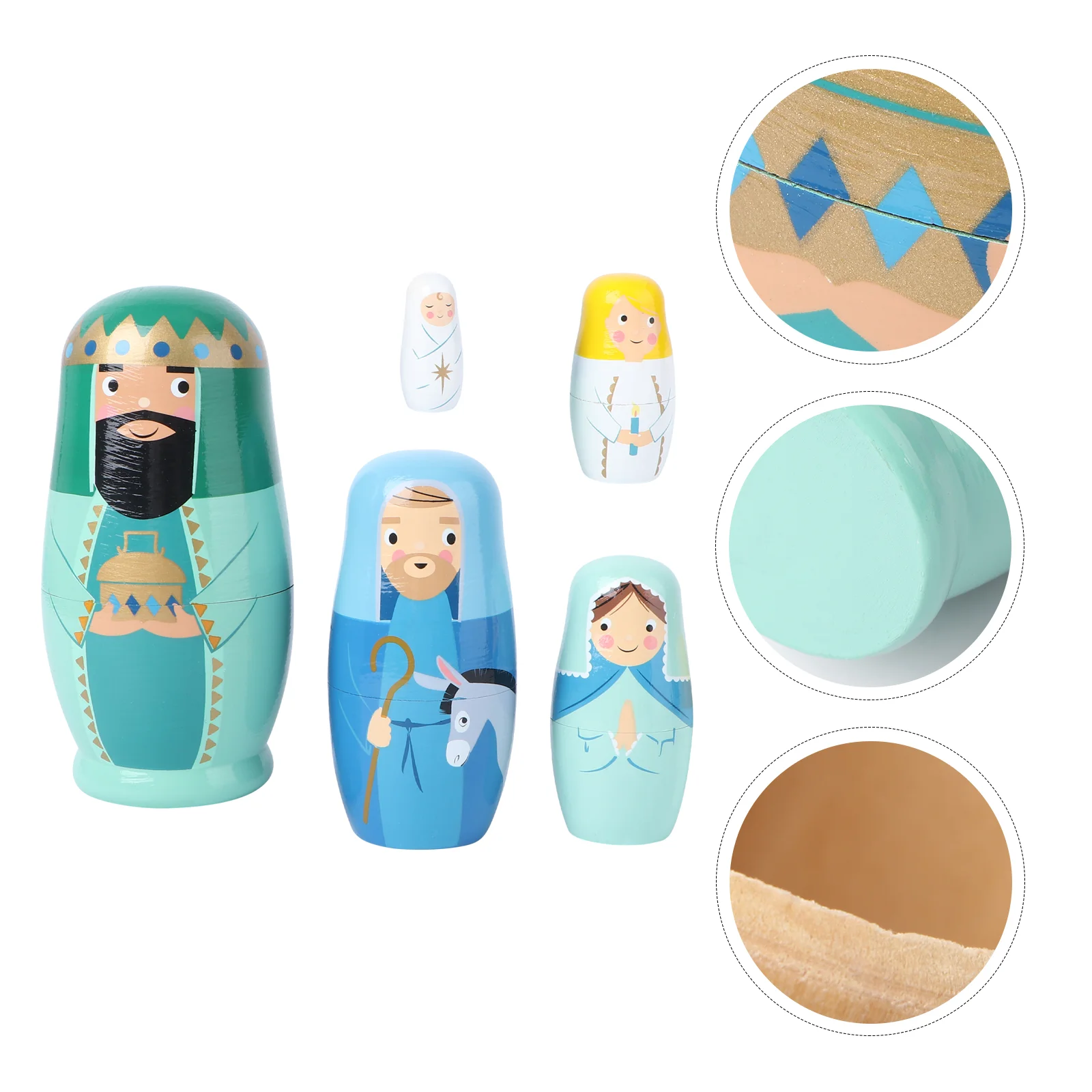 5 Pcs Matryoshka Handmade Dolls Nesting for Toddlers Russian Kids Birthday Gift Wooden Stacking Toy Baby