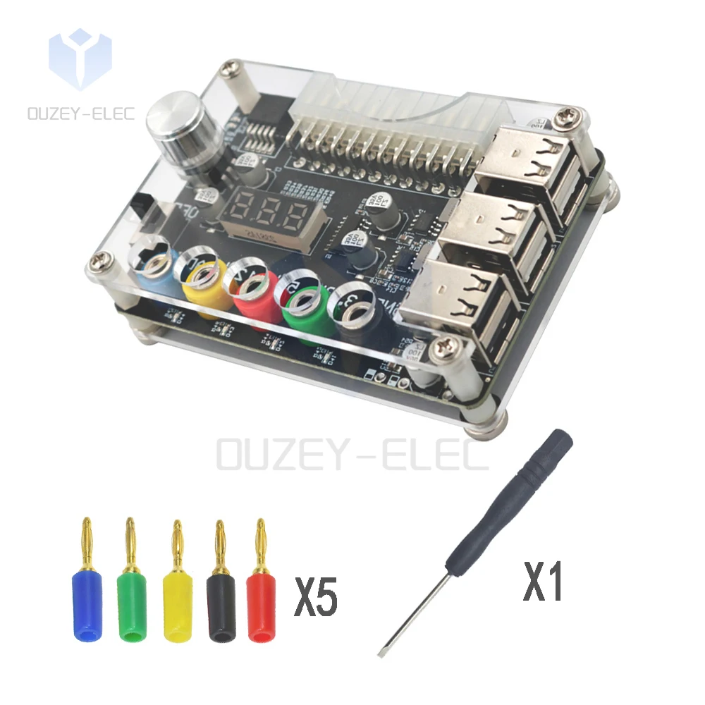 Zasilacz ATX Breakout Board Moduł zasilania 24-pinowy adapter Złącze regulowane pokrętło napięcia 6 portów USB 2.0 obsługuje QC2.0 QC3.0