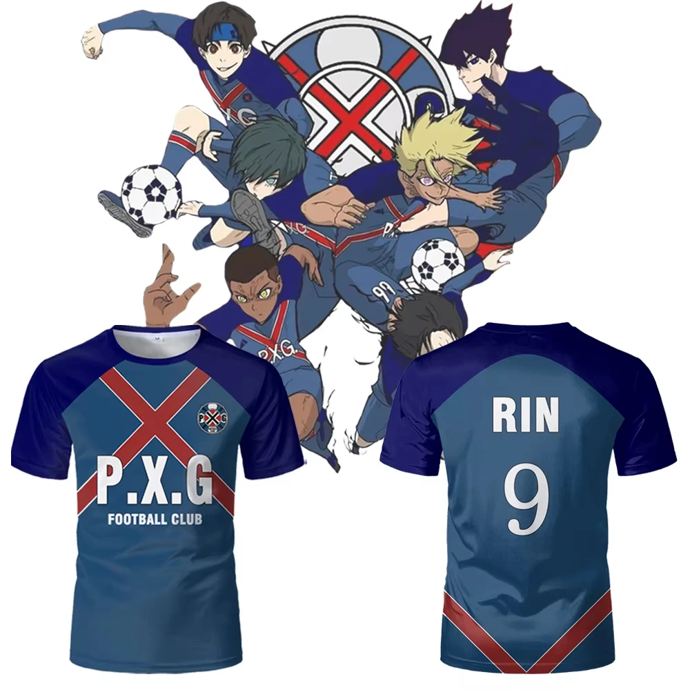 P.X.G Blue Lock Japanese Anime Jersey Football Uniform No.9 Rin Shidou Cosplay Men T-shirt Summer Women Tee Shirts 2025 Kids Top