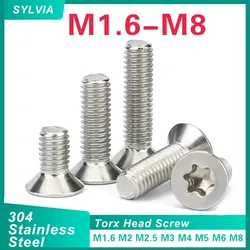 50/ 20/ 10 /5pcs M1.6 M2 M2.5 M3 M4 M5 M6 M8 304 Stainless Steel Six-Lobe Torx Flat Countersunk Head Screw Bolt GB2673