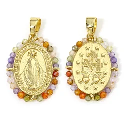 1pc Seed Beads Cross Brass Charm Religious Virgin Mary Necklace Pendant For Women Fashion Jewelry Making 28.5 x 17.5mm