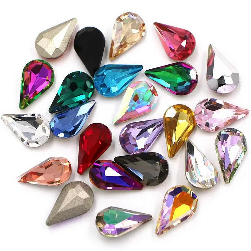 8x13mm High Quality Teardrop Crystal Glass Strass Pear Shape Pointback Rhinestones DIY Nail Decoration/Handicrafts