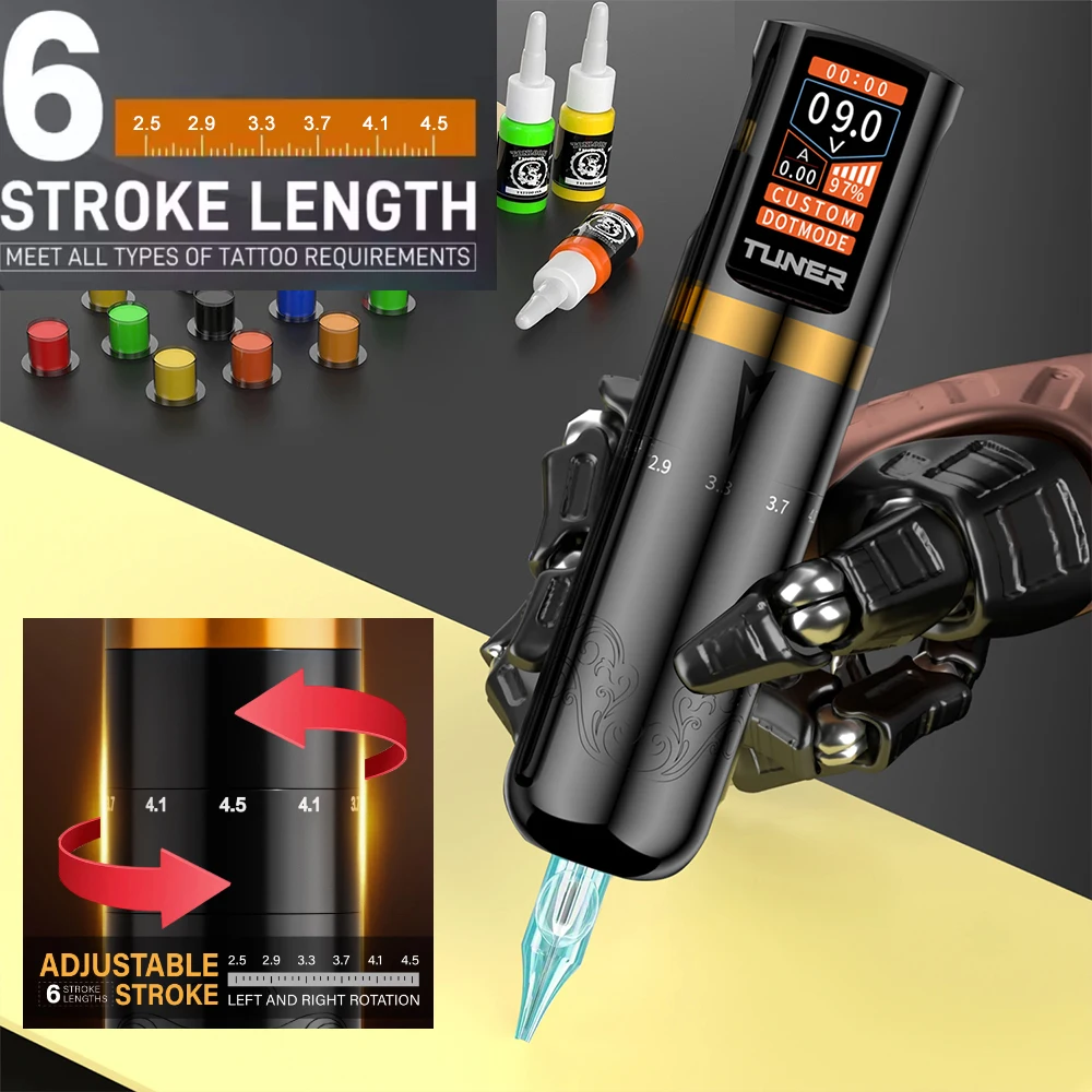 

Регулируемая беспроводная тату-машинка, ход 2,5-4,5 мм, OLED-дисплей, аккумулятор 2200 мАч для перманентного макияжа и татуировок