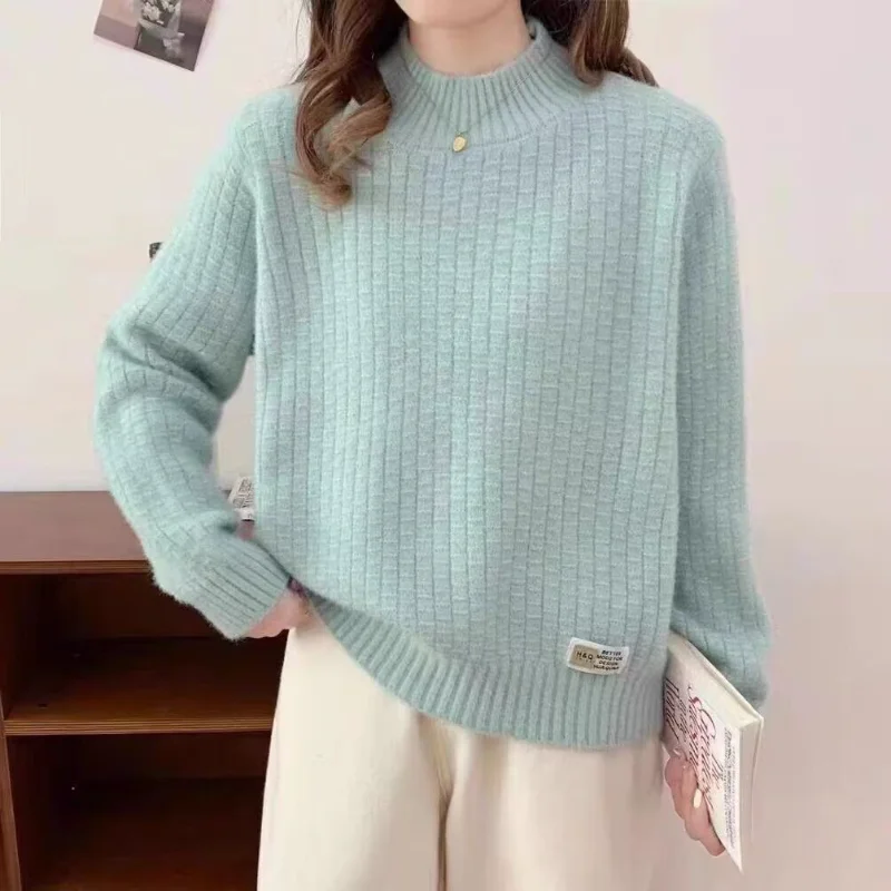Suave fengsen macio glutinoso meia gola alta camisola de malha feminina outono inverno engrossado cor sólida topo