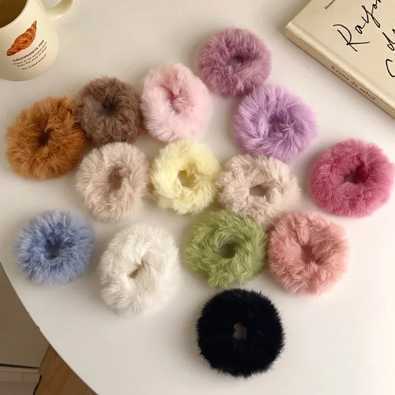 Autumn Winter Colored Plush Hair Rope for Women Solid Color Dopamine Large Intestine Hair Band Fashion Hair Accessories Girls