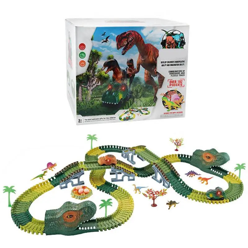 

Dinosaur Rail Car Toy Dino Race Car Track With Flexible Track Dinosaurs Toy Set For 3 4 5 6 Year & Up Old Boys Girls Kids