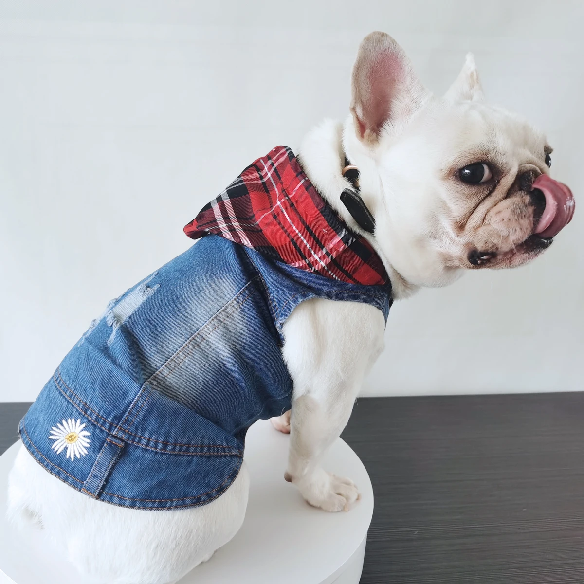 Daisy Embroidery Chihuahua Clothes for Small Dogs Yorkshire Jeans Vest Plaid Hoodie Denim Jacket for French Bulldog Pet Costumes