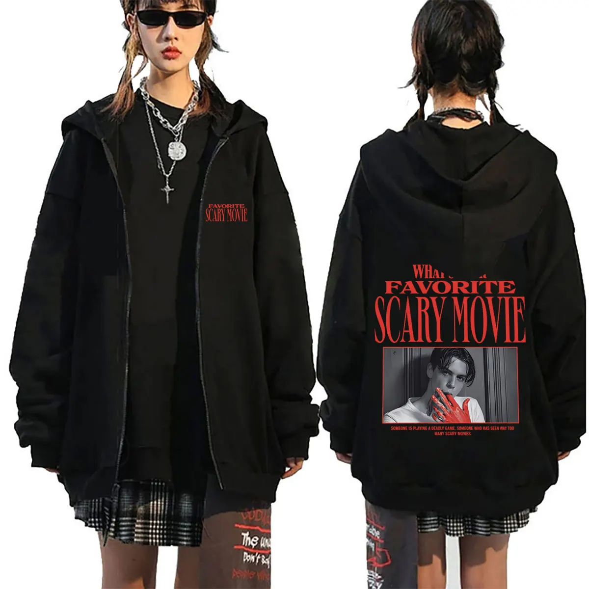 

What's Your Favorite Scary Movie Scream Zipper Hoodie Billy Loomis Zip Up Jackets Men Women Vintage Oversized Zip Up Sweatshirts