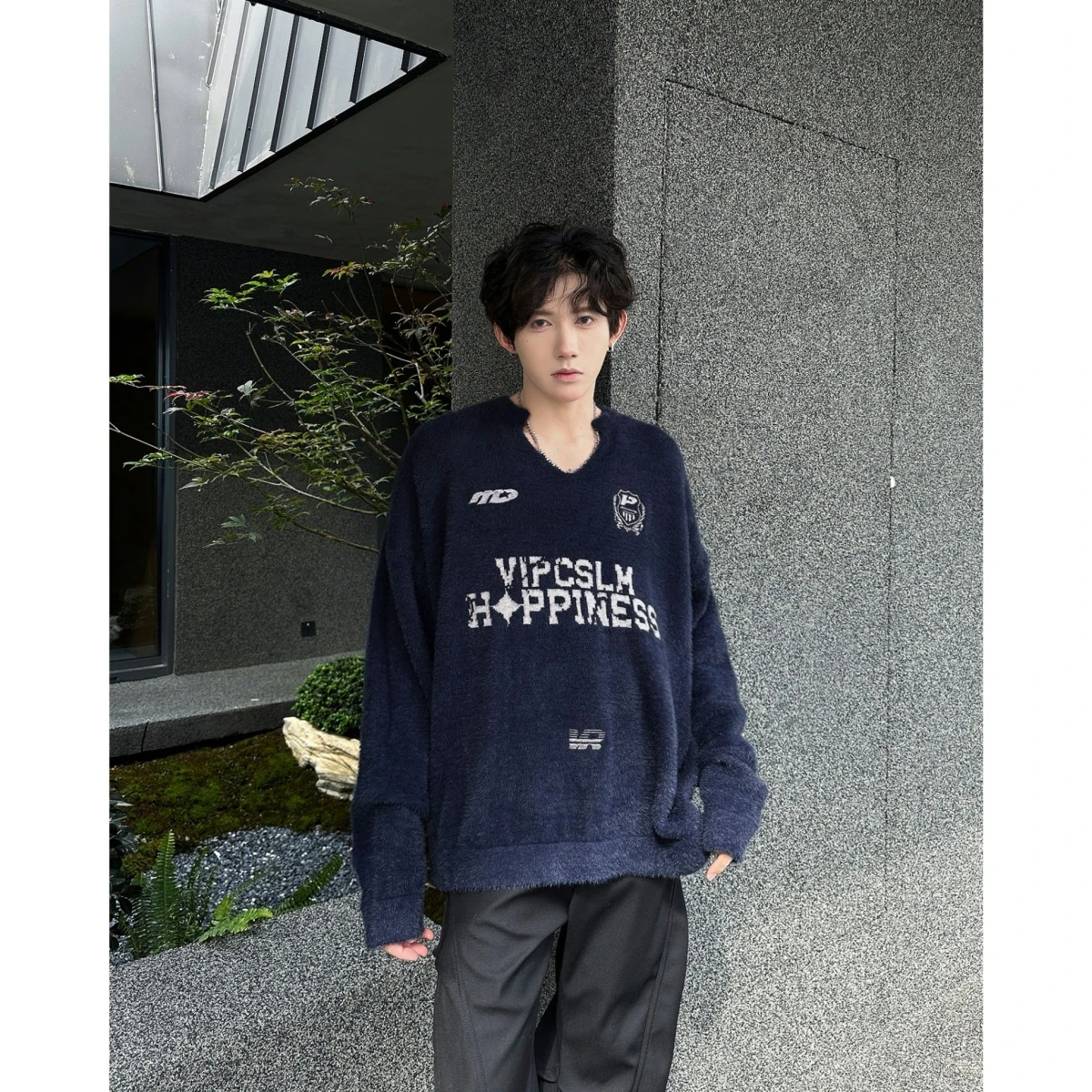 

American Sle V-Ne Spor Knitwear Men's Lazy High-End College Sle Outerwear Autumn Spring Soft Polyester Casual Sweater