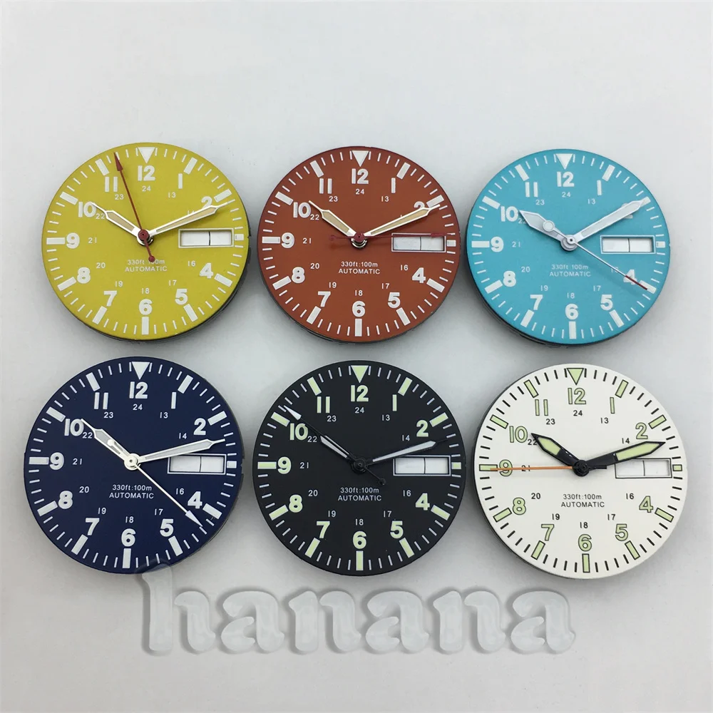 NH36 29mm watch has a dual date and calendar window dial with C3