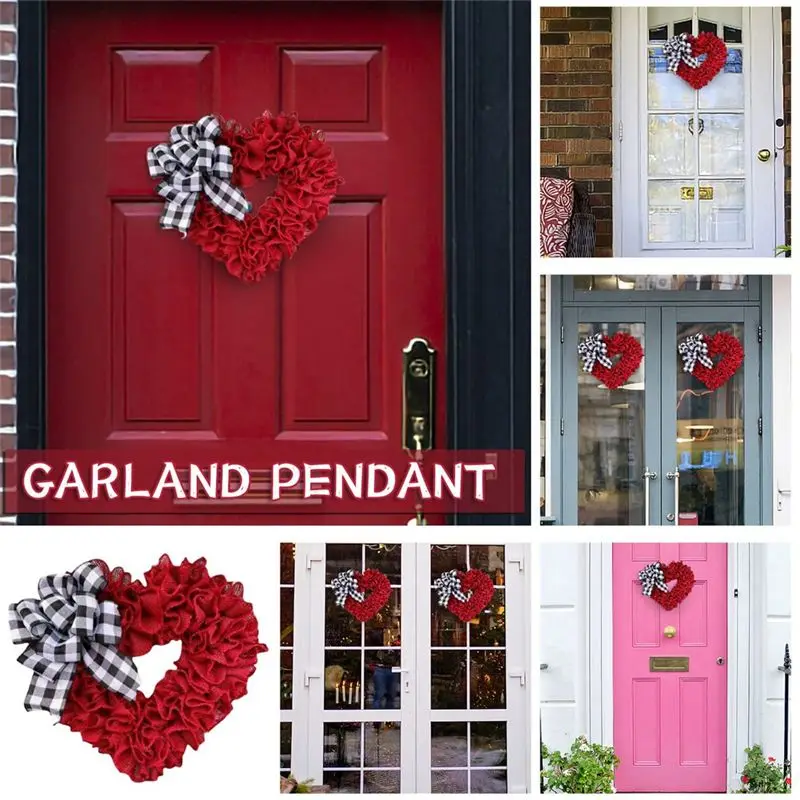 【ELEVATE LIFE】16 Inch Valentines Day Wreaths for Front Door Burlap Heart Shape Door Wreath Anniversary Wedding Party Decorations