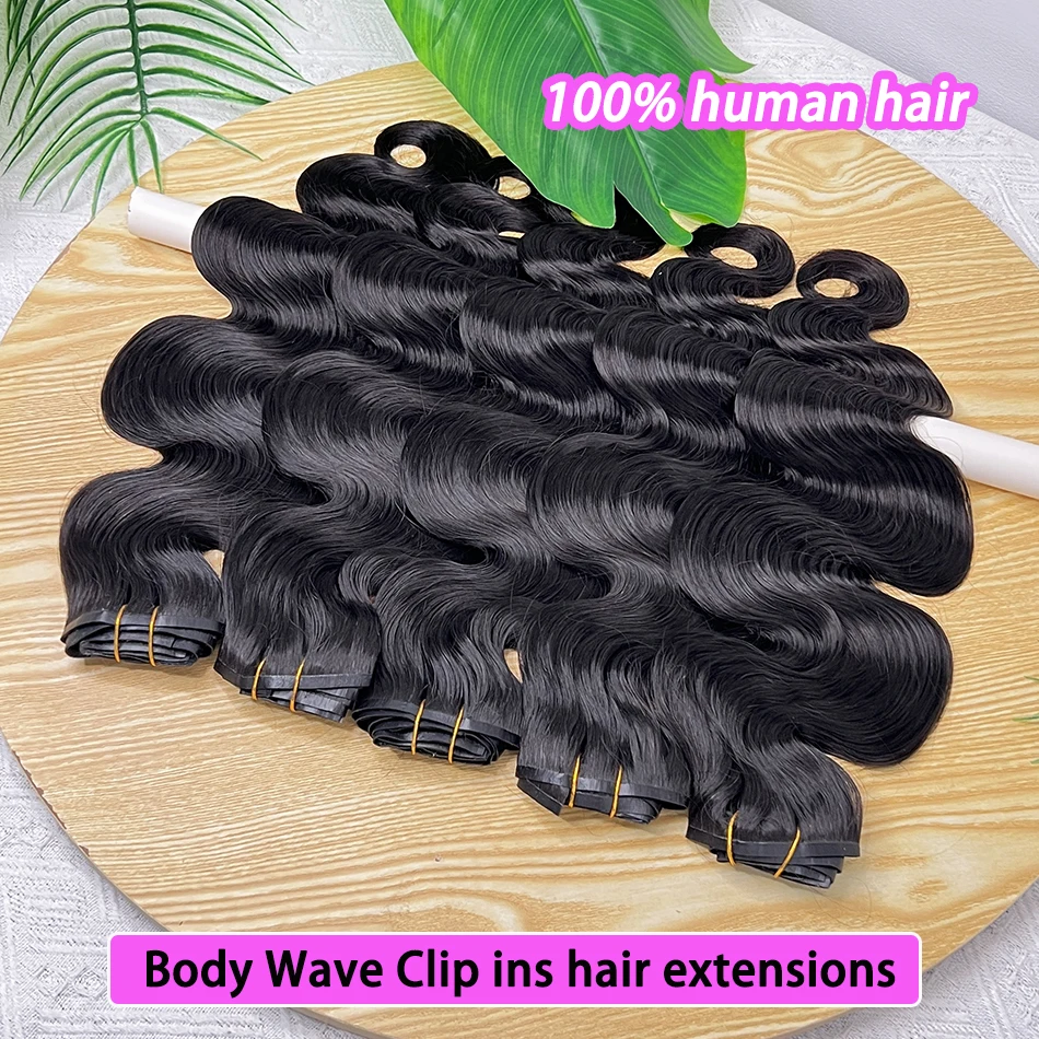 وصلات شعر بشري بمشبك مموج 100 جرام 7 قطع/مجموعة # 1B مشابك لحمة من البولي يوريثان بدون خياطة باللون الأسود الطبيعي في الشعر الفيتنامي #1