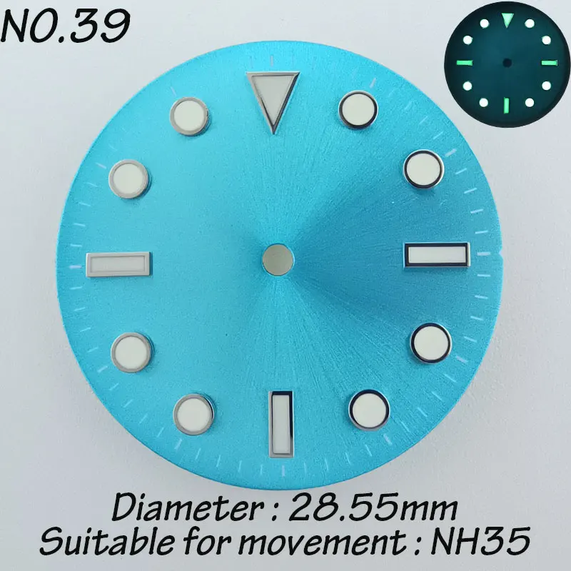 28.5mm fit NH35 NH36 movement Green luminous sterile single calendar dial Solid color Black Purple watch dial accessories