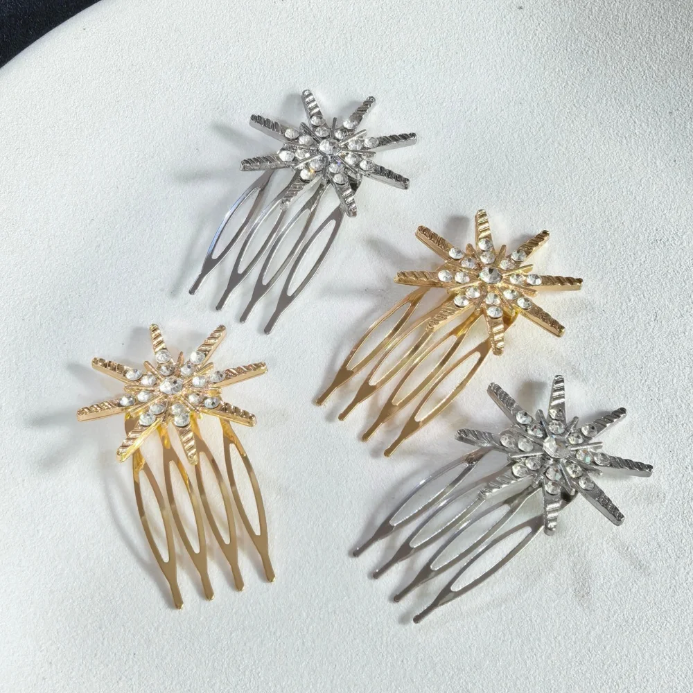Luxury Starburst Crystal Hairpins for Bridal Wedding Elegant Metal Star Hair Combs for Bridesmaid Women Prom Hair Accessories view 6